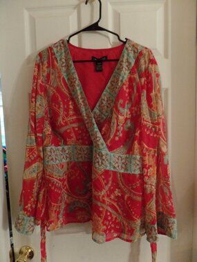 Lane Bryant 18/20 18W 20W Pullover Blouse w/Adjustable Empire Waist Tie Airy